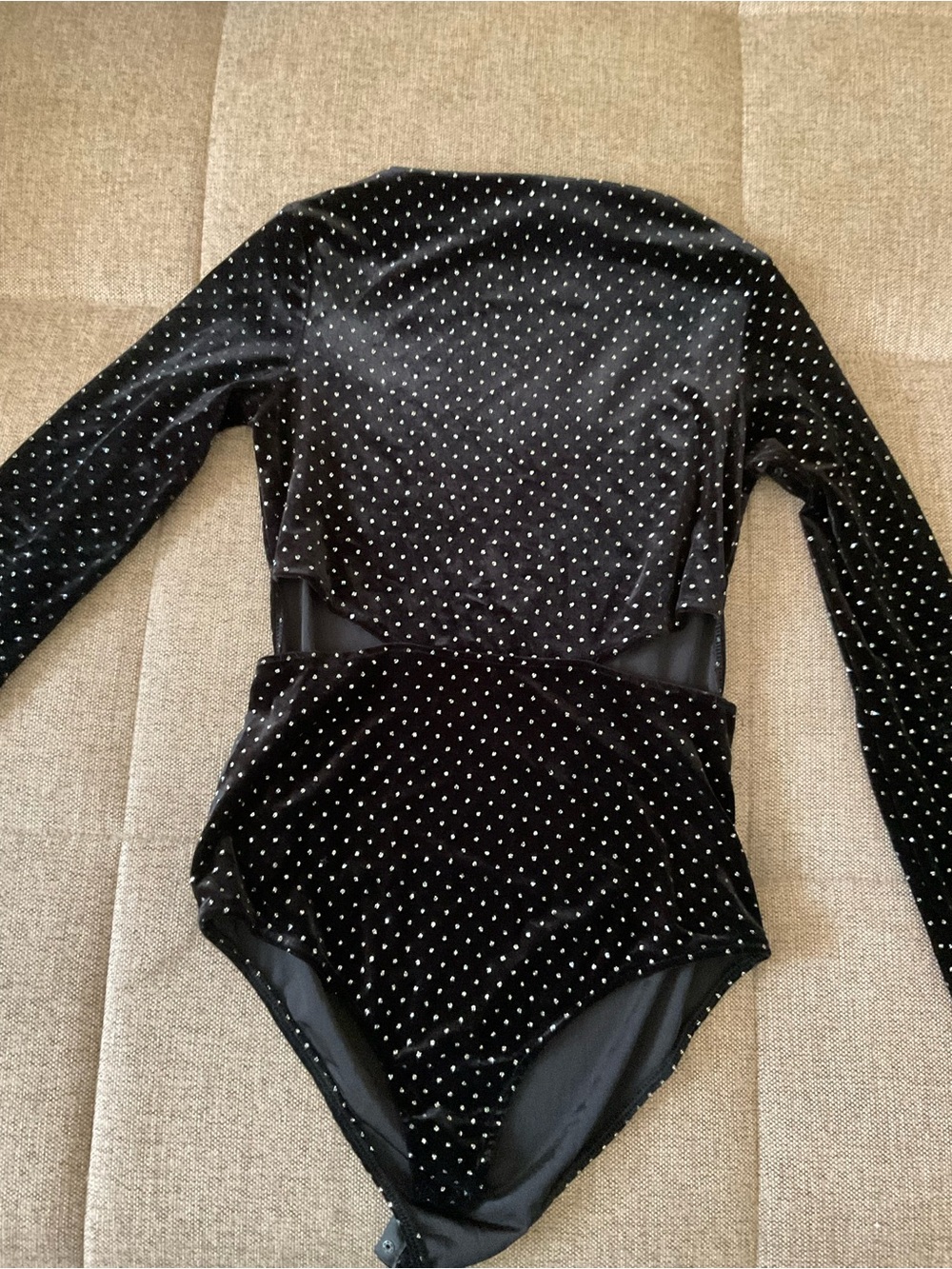 Zara Black Velvet One-Piece with Silver Sparkle Dots